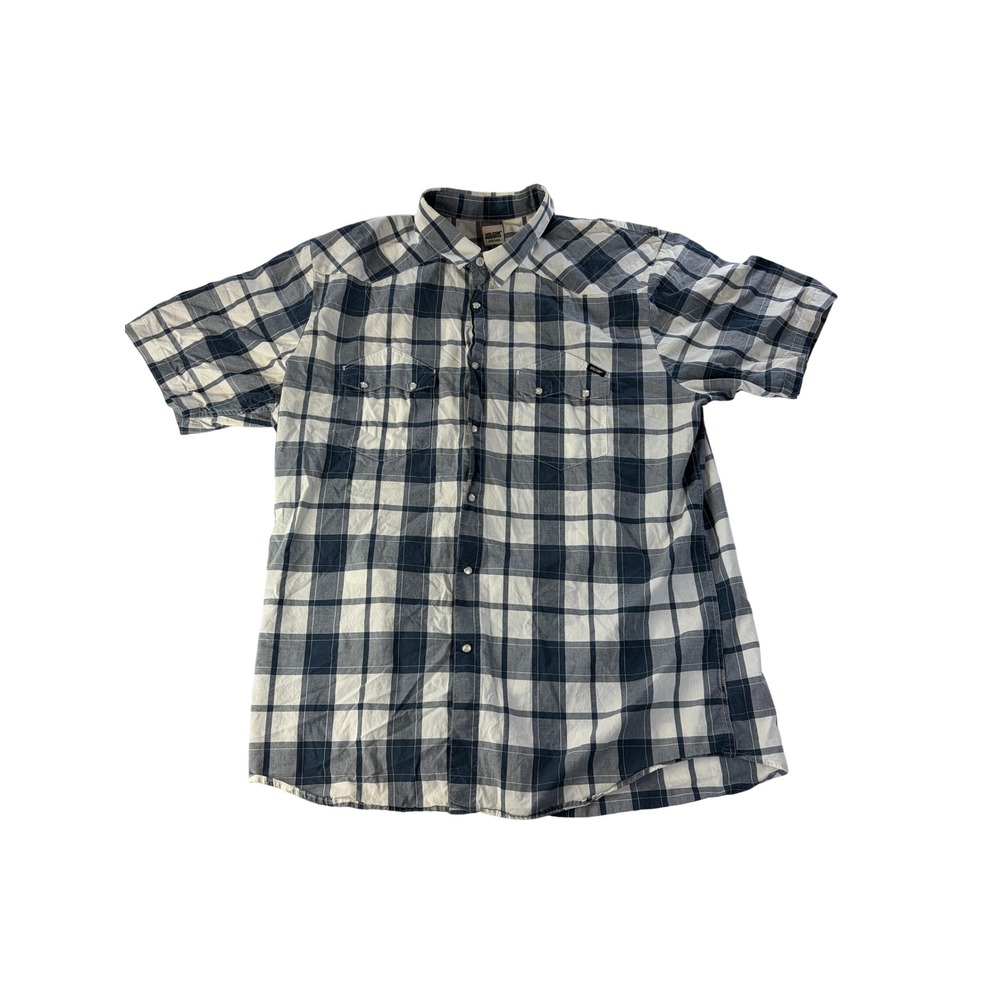 Volcom Button Down Shirt Mens XL Workwear Plaid Western Pearl Snap Short Sleeve